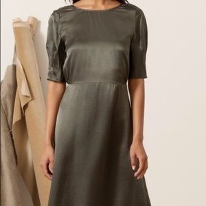 Julianne Puff Sleeve Olive Green Silk Dress